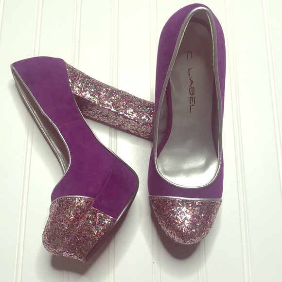 Brand new purple heels with glitter Sz 7 - Picture 1 of 4